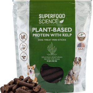 Hypoallergenic Healthy Dog Treats: Plant-Based Vegetarian Dog Snacks w/ Kelp, Sweet Potato, Chia, Flaxseed, Coconut Oil for Skin & Coat, Grain & Gluten-Free Vegan Protein Dog Treats Training, 5 oz