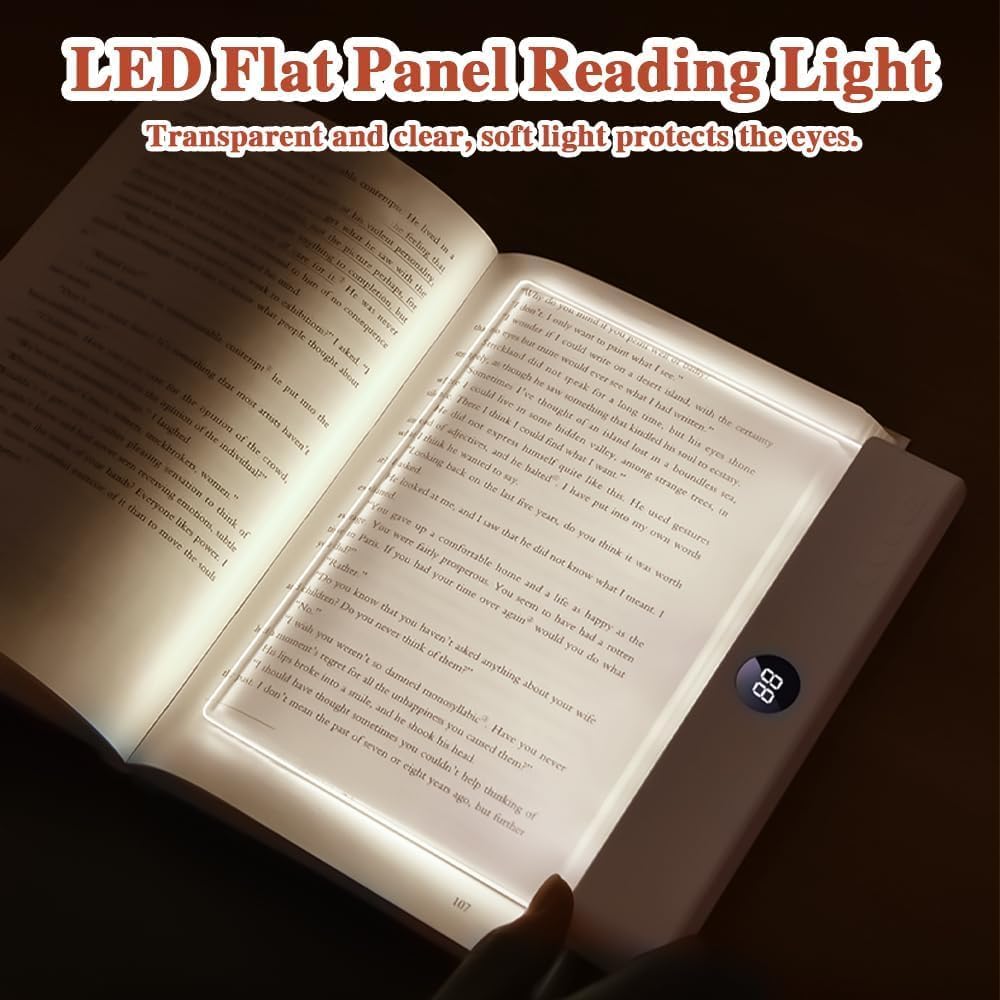 Smart Reading Light, 2026 Upgrade Rechargeable Clear LED Flat Book Light with 3 Colors & Timer, Book Page Light with Brightness Adjustment, Book Light for Reading in Bed (White) - Image 2