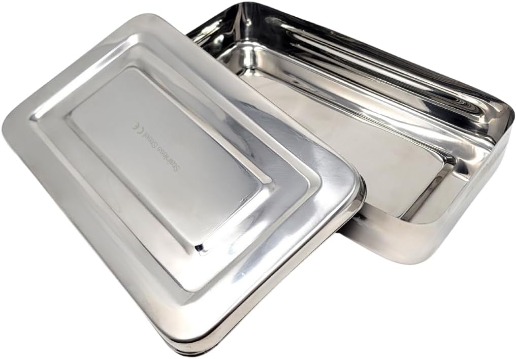 Rectangular Stainless Steel Boxes Empty Storage Organizer Containers w/Lids for Small Items Portable Bins to Hold Accessories Gadgets All Purpose Home Utility Box (Plain - 10" L x 6" W x 2" H)