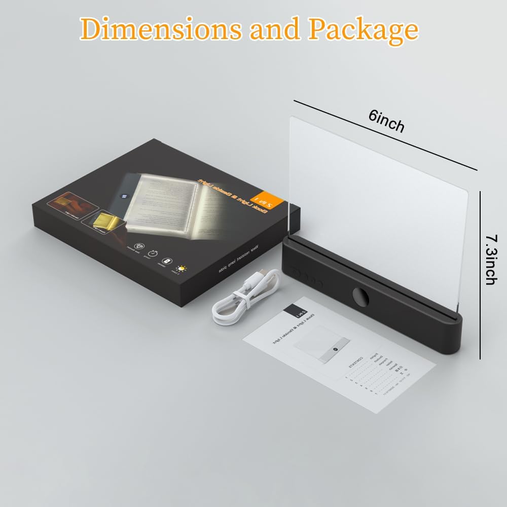 Book Light, Rechargeable Clear LED Flat Book Lights for Reading in Bed at Night with 3 Colors & Timer, Dimmable Panel Plate Book Lamp Full Page Light, Bookish Gifts for Women Readers Kids Book Lovers - Image 8