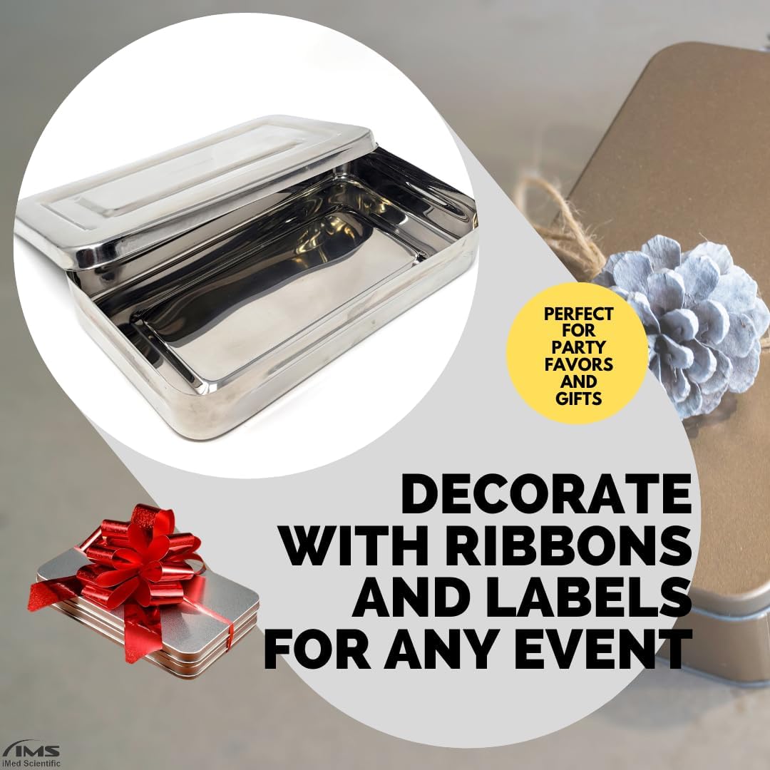 Rectangular Stainless Steel Boxes Empty Storage Organizer Containers w/Lids for Small Items Portable Bins to Hold Accessories Gadgets All Purpose Home Utility Box (Plain - 10" L x 6" W x 2" H) - Image 5