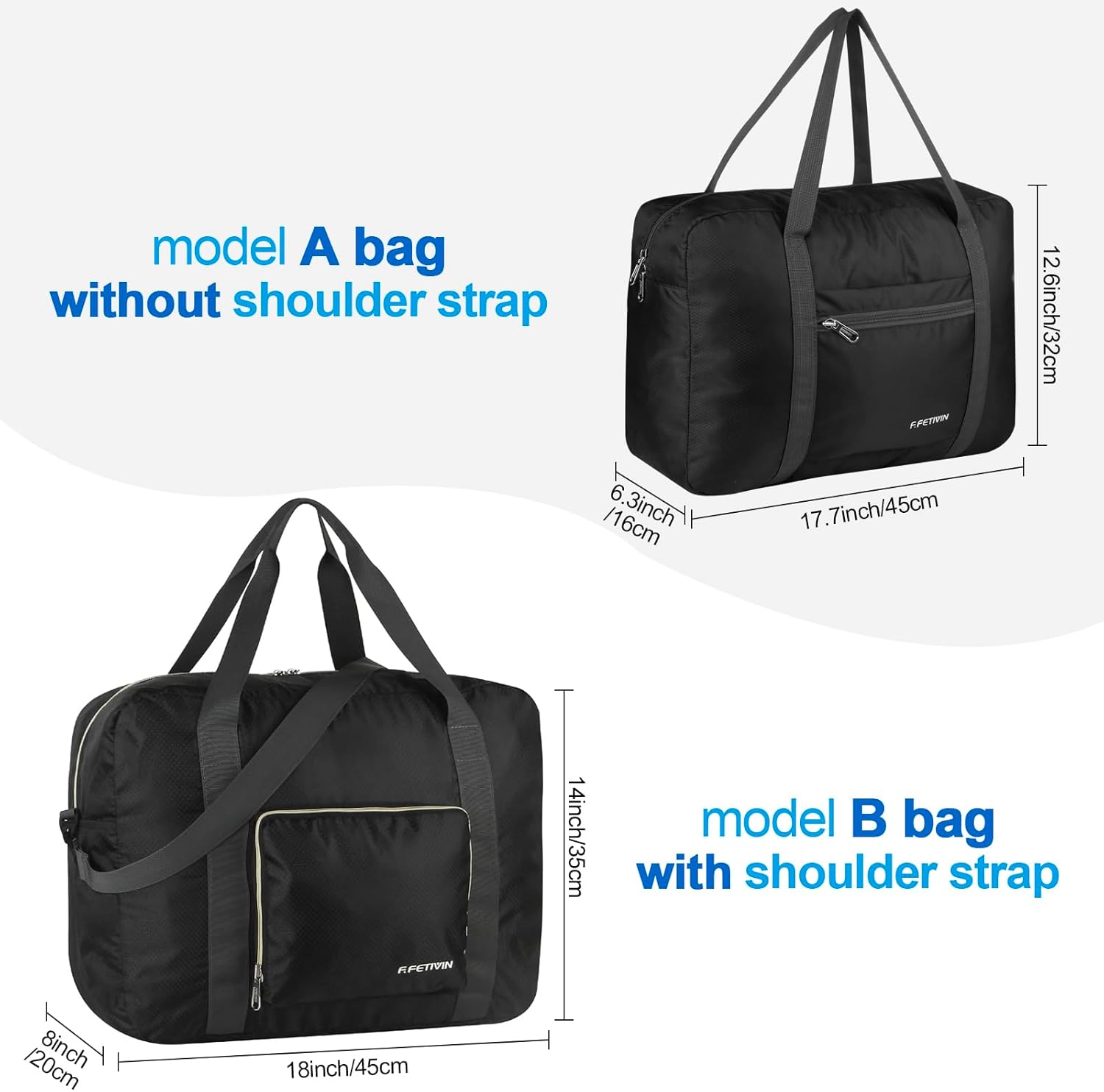 F.FETIVIN Personal item travel bag 17.7x12.6x6.3 for Spirit Airlines Lightweight carry on duffle bag waterproof for Gym,Sports,Vacation(Black) - Image 3