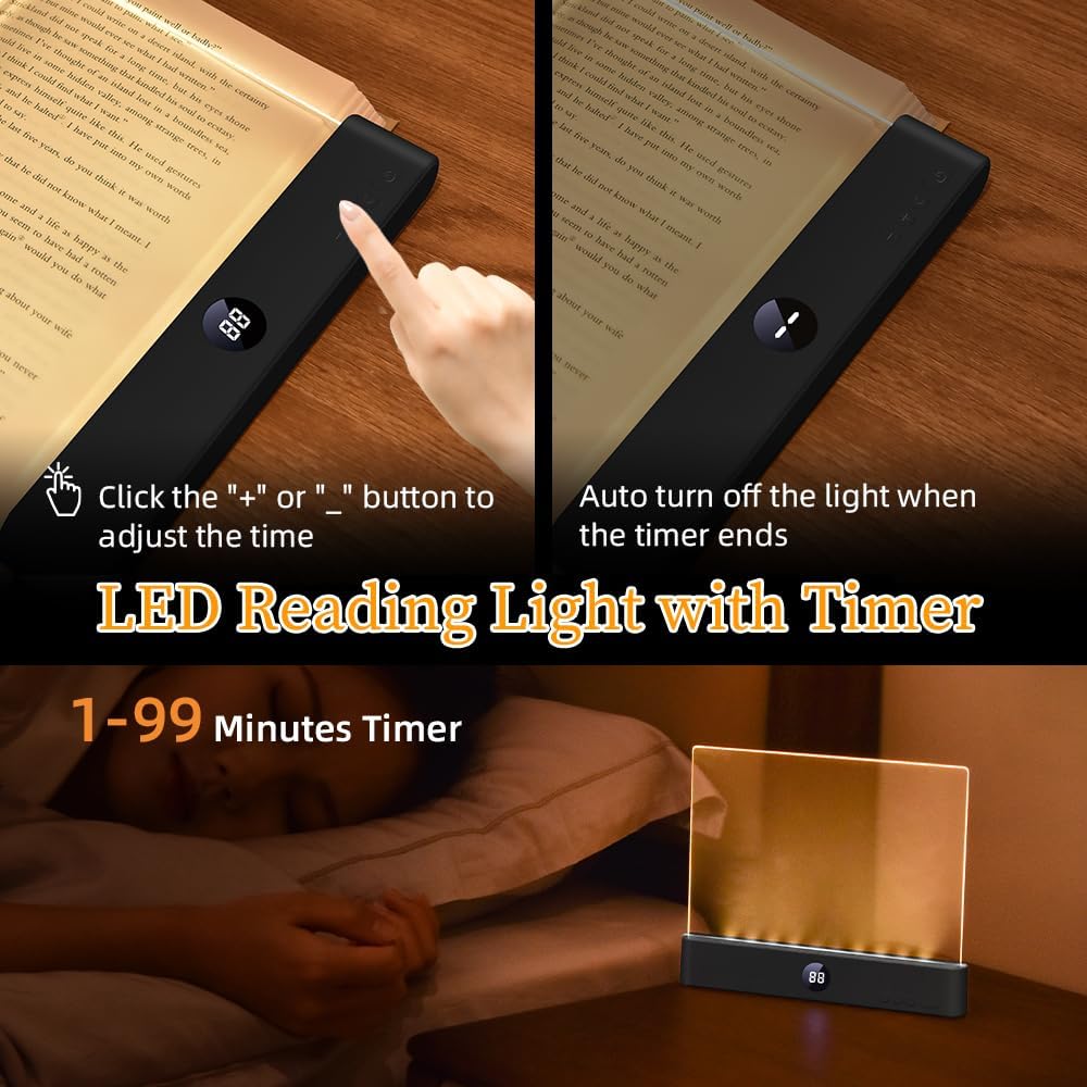 Book Light, Rechargeable Clear LED Flat Book Lights for Reading in Bed at Night with 3 Colors & Timer, Dimmable Panel Plate Book Lamp Full Page Light, Bookish Gifts for Women Readers Kids Book Lovers - Image 3