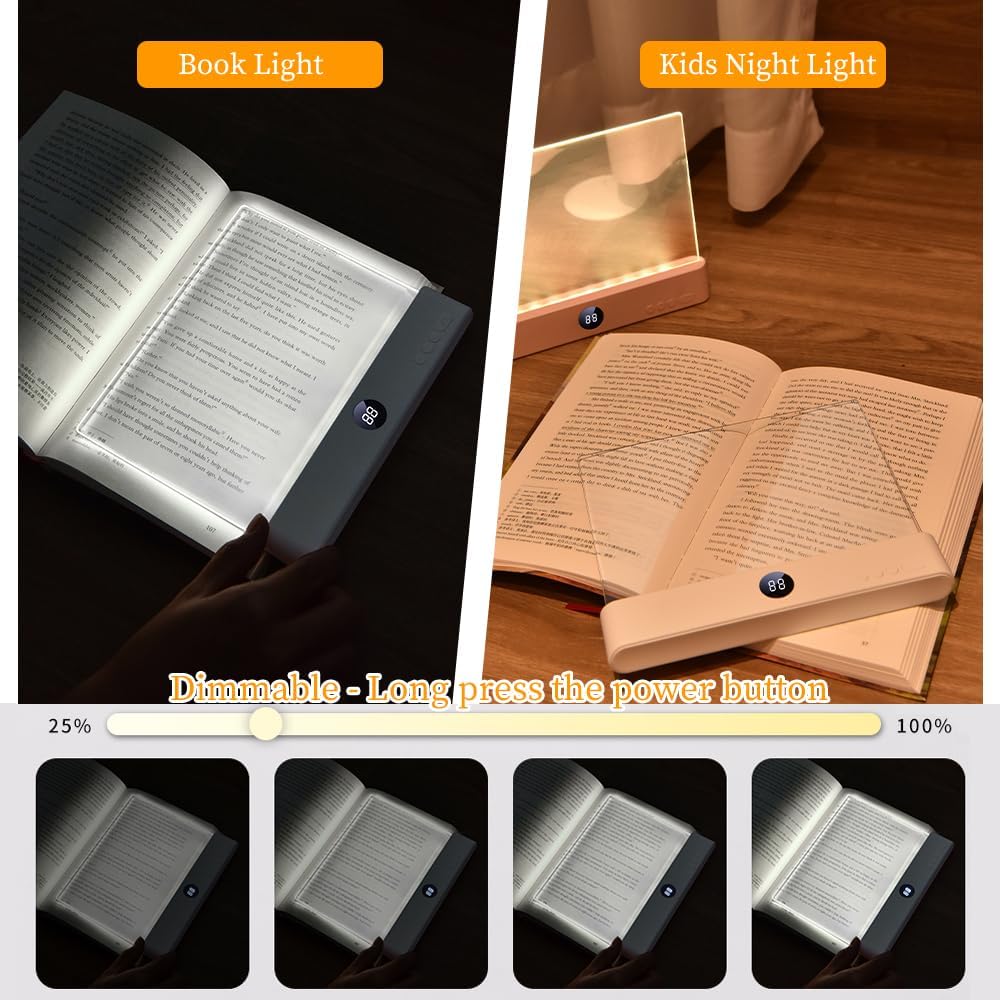 Book Light, Rechargeable Clear LED Flat Book Lights for Reading in Bed at Night with 3 Colors & Timer, Dimmable Panel Plate Book Lamp Full Page Light, Bookish Gifts for Women Readers Kids Book Lovers - Image 4