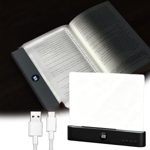 Smart Reading Light, 2026 Upgrade Rechargeable Clear LED Flat Book Light with 3 Colors & Timer, Book Page Light with Brightness Adjustment, Book Light for Reading in Bed (Black)