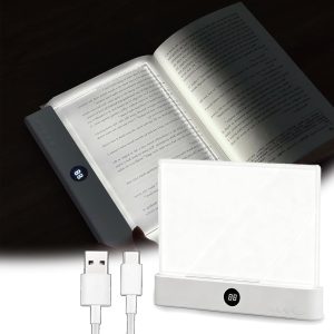Smart Reading Light, 2026 Upgrade Rechargeable Clear LED Flat Book Light with 3 Colors & Timer, Book Page Light with Brightness Adjustment, Book Light for Reading in Bed (White)