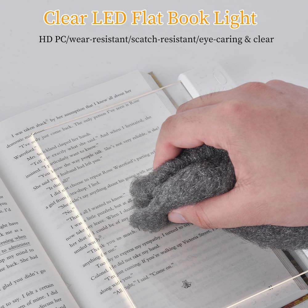 Book Light, Rechargeable Clear LED Flat Book Lights for Reading in Bed at Night with 3 Colors & Timer, Dimmable Panel Plate Book Lamp Full Page Light, Bookish Gifts for Women Readers Kids Book Lovers - Image 2