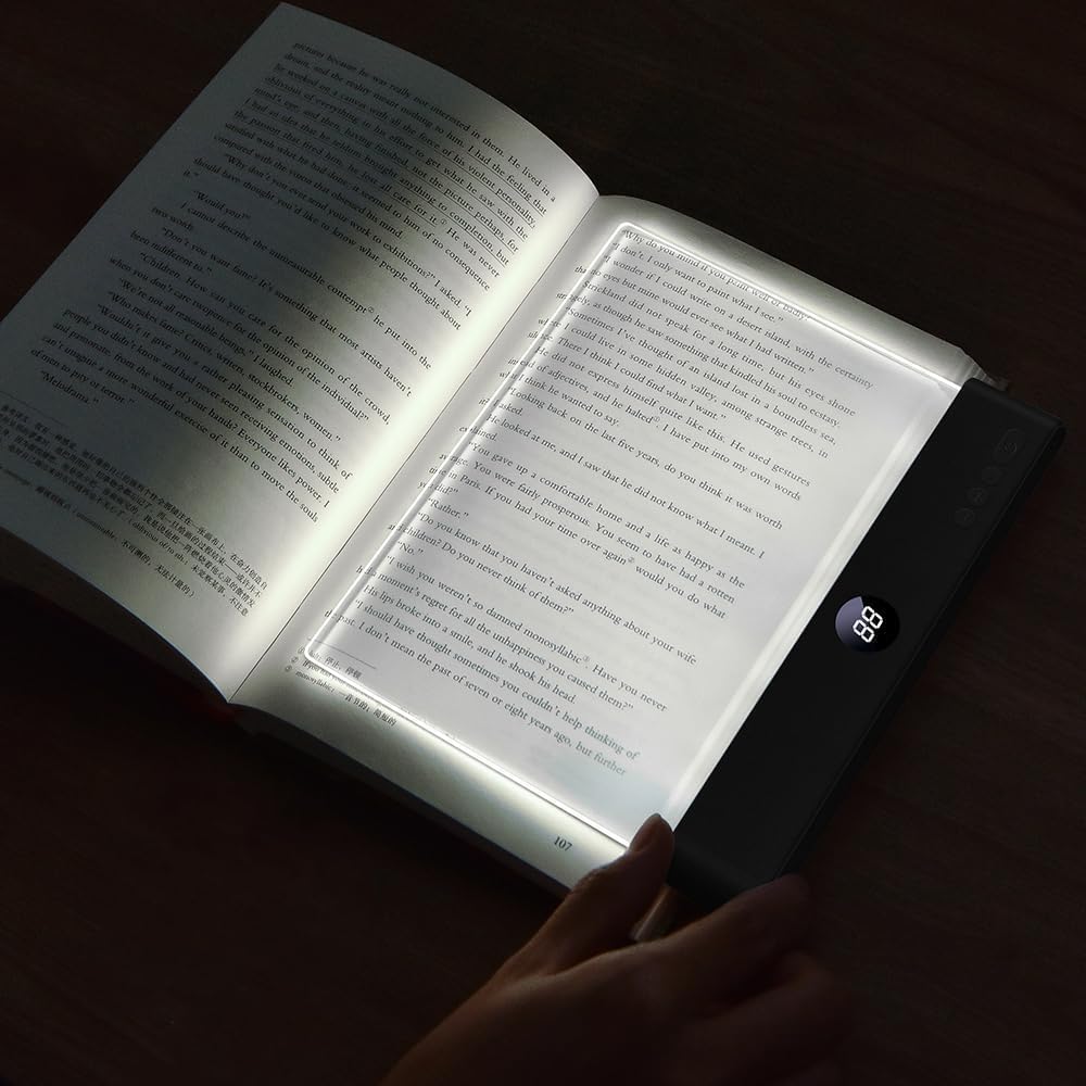 Book Light, Rechargeable Clear LED Flat Book Lights for Reading in Bed at Night with 3 Colors & Timer, Dimmable Panel Plate Book Lamp Full Page Light, Bookish Gifts for Women Readers Kids Book Lovers