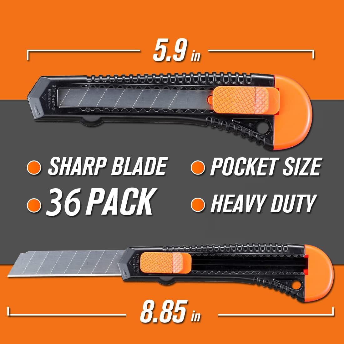 REXBETI 36 Pack Utility Knife, Retractable Box Cutter for Cartons, Cardboard and Boxes, 18mm Wider Razor Sharp Blade, Smooth Mechanism, Perfect for Office and Home use (36 Pack) - Image 6