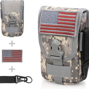 WYNEX Tactical Phone Pouch Molle,Smartphone Holster Bag EDC Utility Cellphone Lock Card Holder Organizer Fit for Waist Belt Case Include Tactical Gear Clip and U.S.A Patch