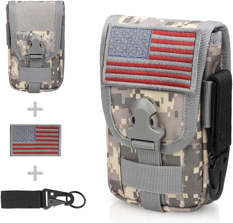 WYNEX Tactical Phone Pouch Molle,Smartphone Holster Bag EDC Utility Cellphone Lock Card Holder Organizer Fit for Waist Belt Case Include Tactical Gear Clip and U.S.A Patch
