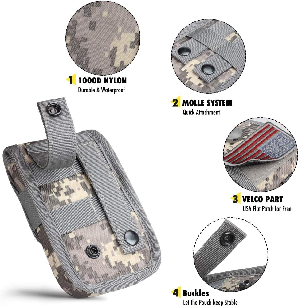 WYNEX Tactical Phone Pouch Molle,Smartphone Holster Bag EDC Utility Cellphone Lock Card Holder Organizer Fit for Waist Belt Case Include Tactical Gear Clip and U.S.A Patch - Image 5