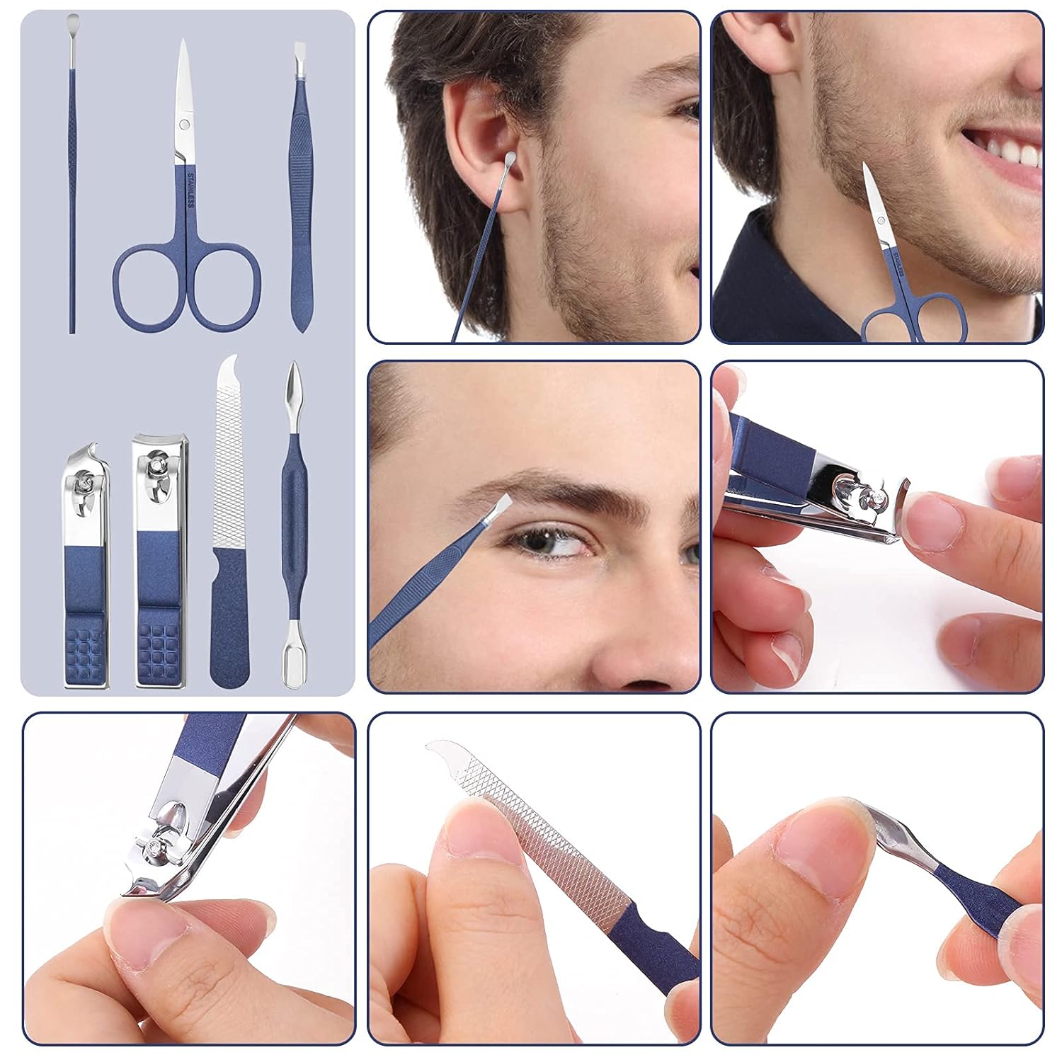 Aceoce Travel Manicure Set Mens Grooming Kit Stainless Steel Nail Clippers Nail Care Tool with Luxurious Travel Case Manicure Pedicure Set Professional Personal Care Gift for Men Family Friends - Image 3