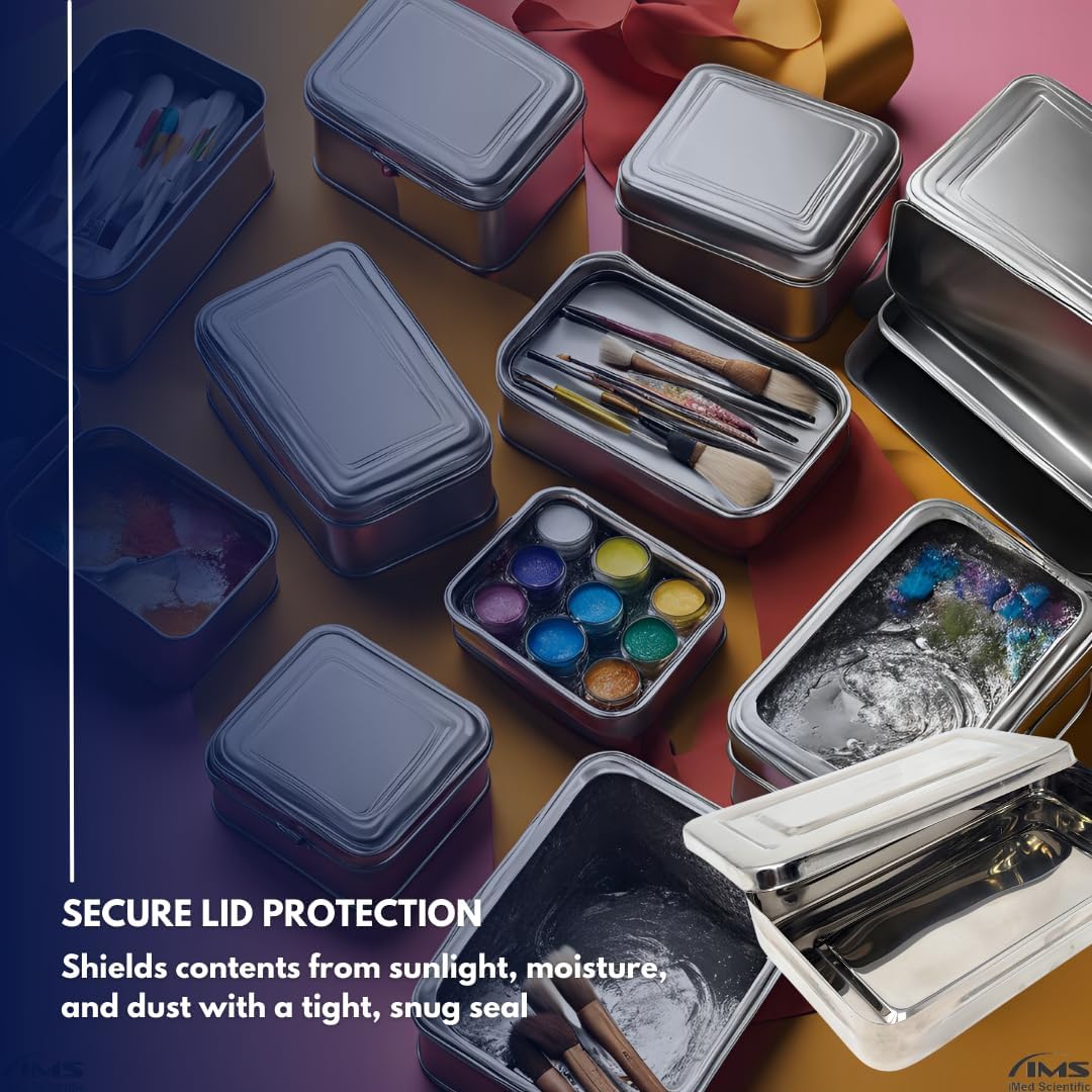 Rectangular Stainless Steel Boxes Empty Storage Organizer Containers w/Lids for Small Items Portable Bins to Hold Accessories Gadgets All Purpose Home Utility Box (Plain - 10" L x 6" W x 2" H) - Image 3