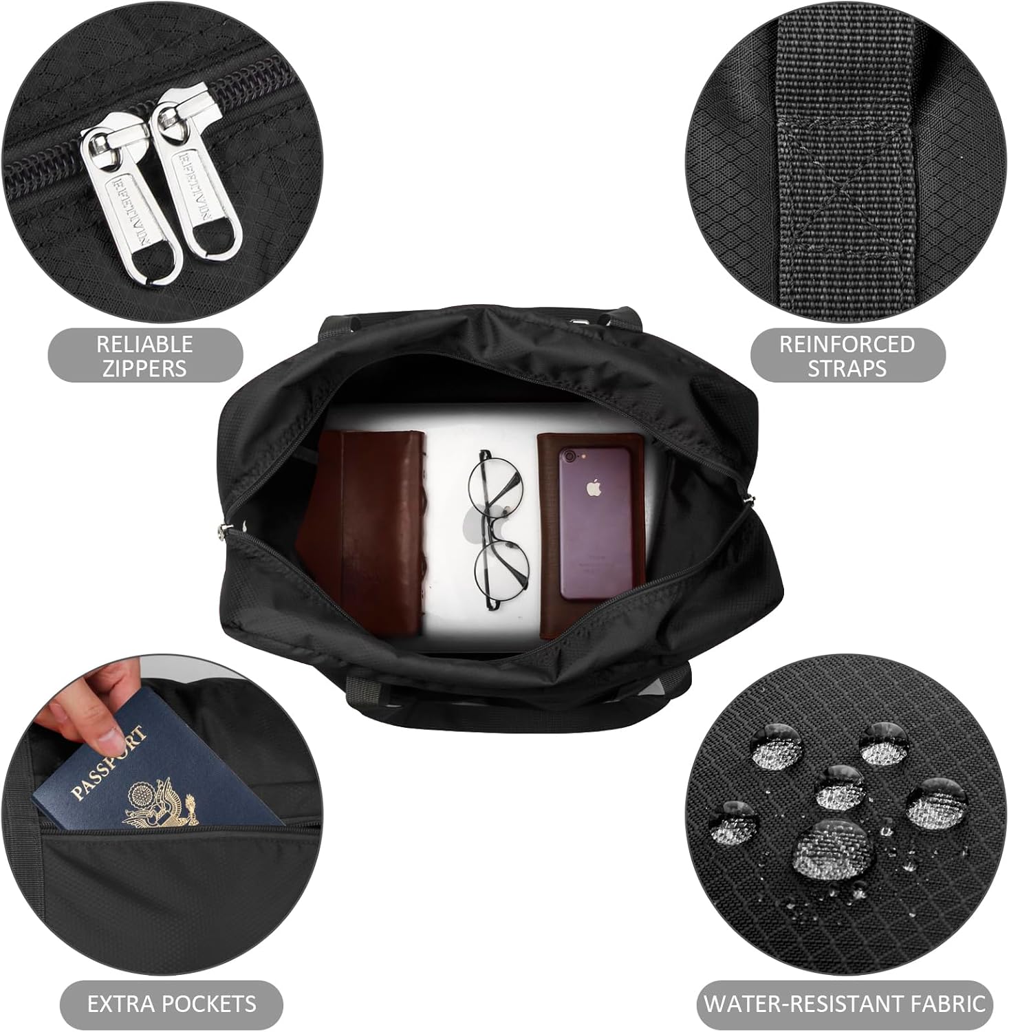 F.FETIVIN Personal item travel bag 17.7x12.6x6.3 for Spirit Airlines Lightweight carry on duffle bag waterproof for Gym,Sports,Vacation(Black) - Image 4