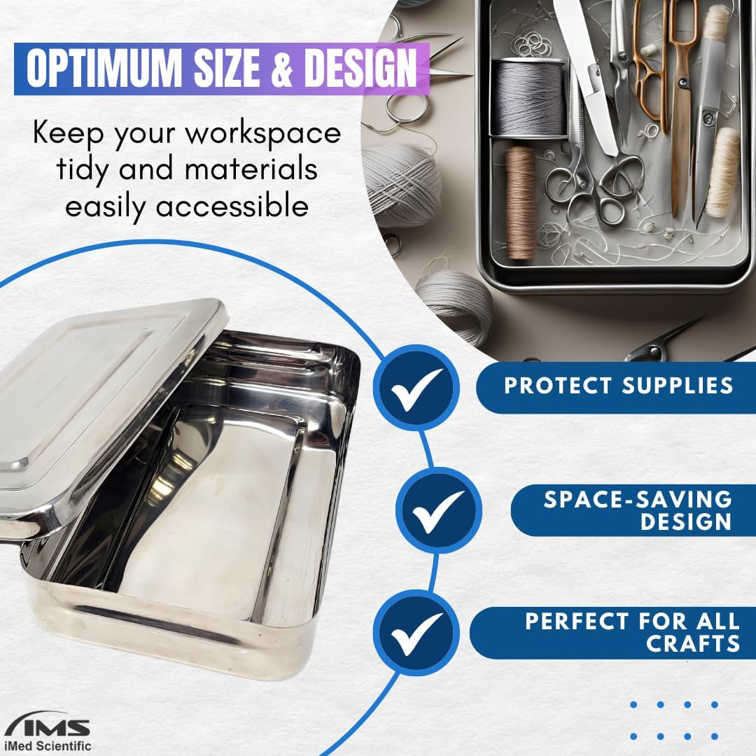 Rectangular Stainless Steel Boxes Empty Storage Organizer Containers w/Lids for Small Items Portable Bins to Hold Accessories Gadgets All Purpose Home Utility Box (Plain - 10" L x 6" W x 2" H) - Image 4