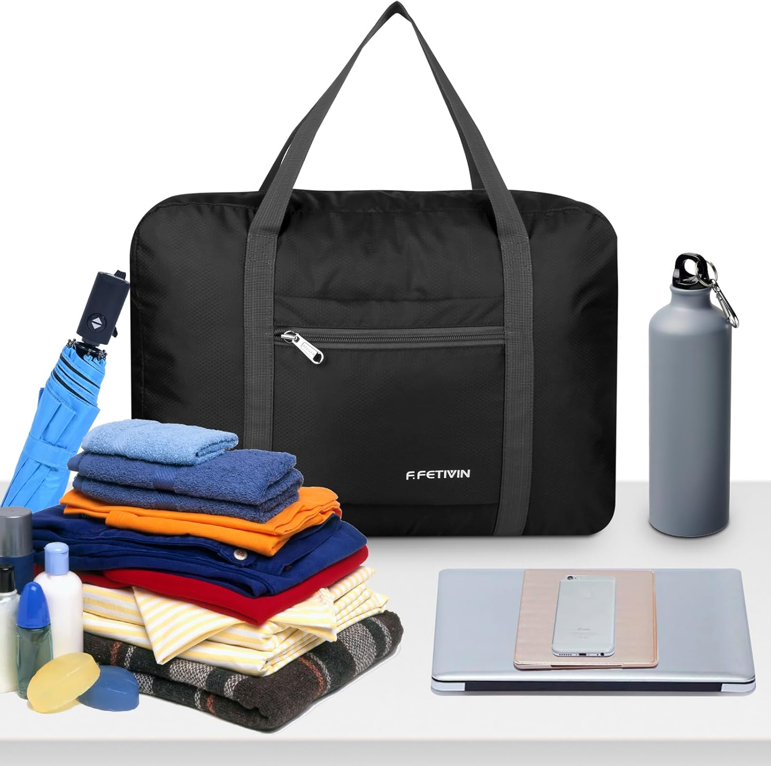 F.FETIVIN Personal item travel bag 17.7x12.6x6.3 for Spirit Airlines Lightweight carry on duffle bag waterproof for Gym,Sports,Vacation(Black) - Image 5