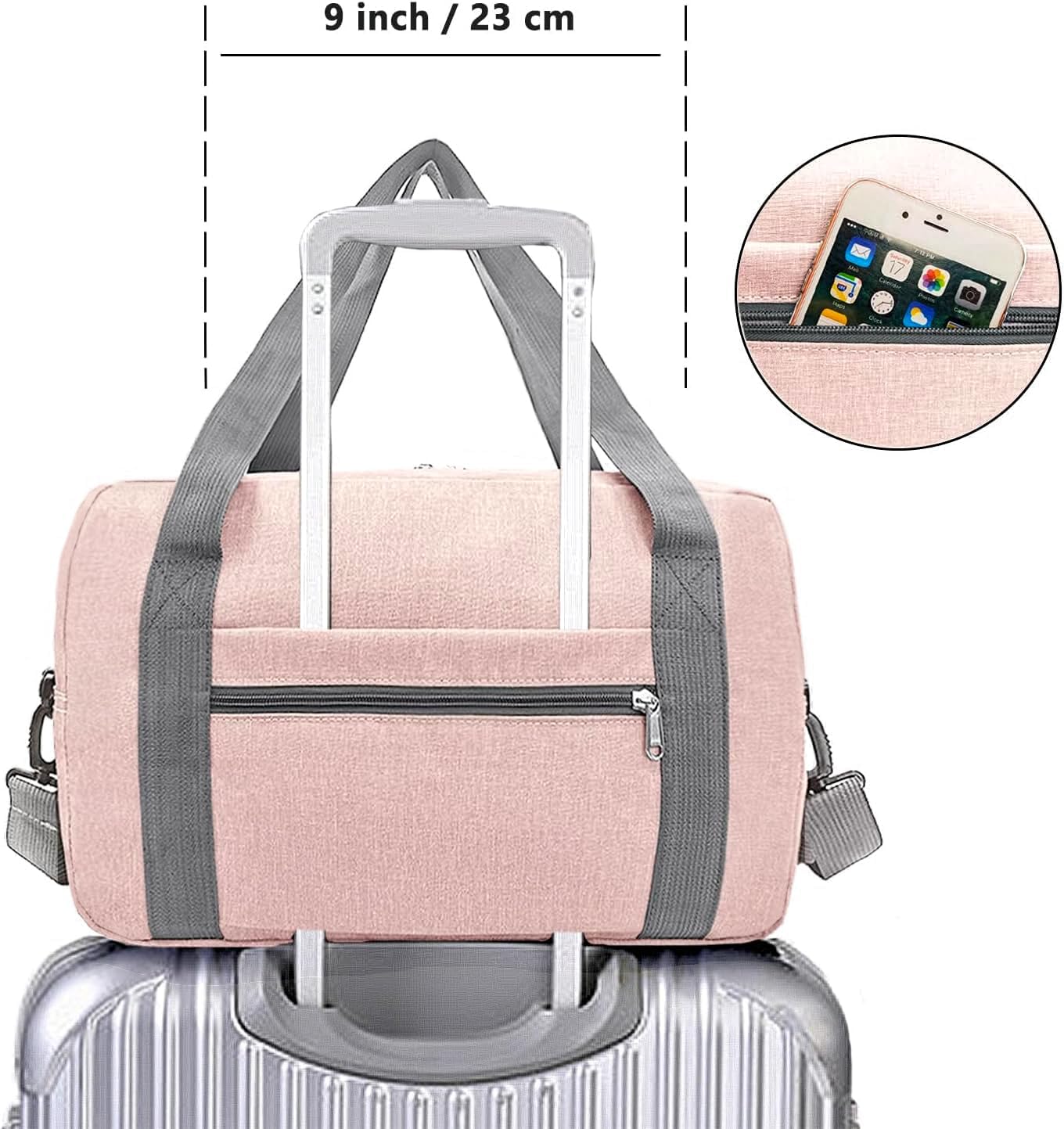 For Spirit Airlines Personal Item Bag 18x14x8 in Underseat Carry-on Luggage foldable Travel Duffle Bag for Airplanes(30L, Pink) - Image 5