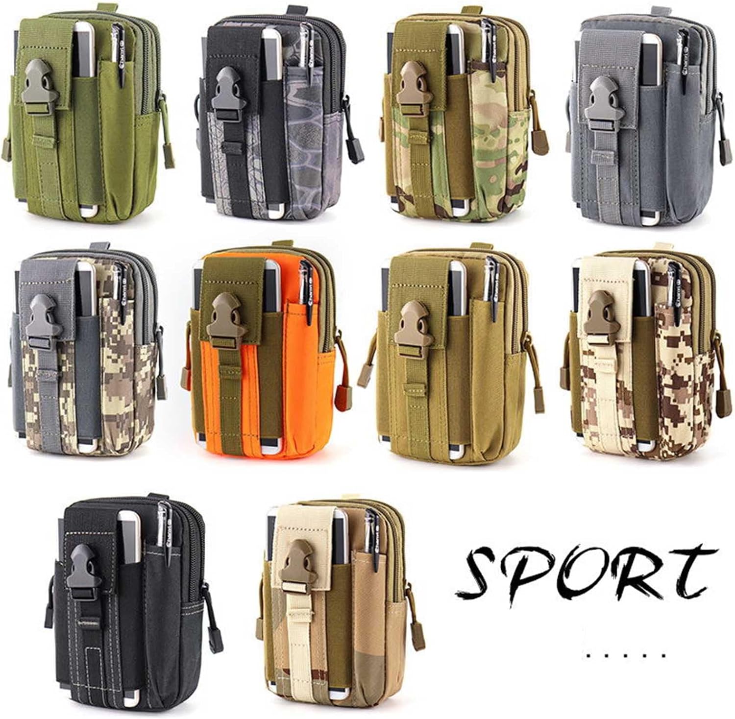Tactical Molle Pouch, Universal EDC Waist Bag Belt Pouches, Outdoor Belt Bags Gear Tool Gadget Pocket with Cell Phone Holster - Image 6