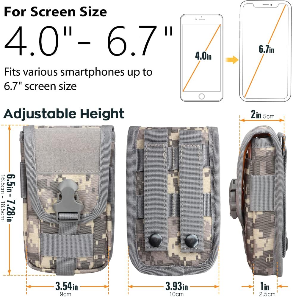 WYNEX Tactical Phone Pouch Molle,Smartphone Holster Bag EDC Utility Cellphone Lock Card Holder Organizer Fit for Waist Belt Case Include Tactical Gear Clip and U.S.A Patch - Image 3