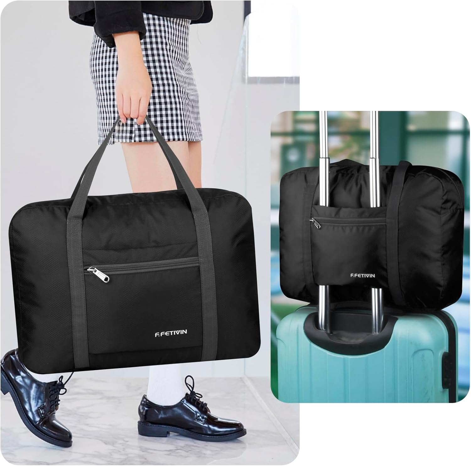 F.FETIVIN Personal item travel bag 17.7x12.6x6.3 for Spirit Airlines Lightweight carry on duffle bag waterproof for Gym,Sports,Vacation(Black) - Image 6
