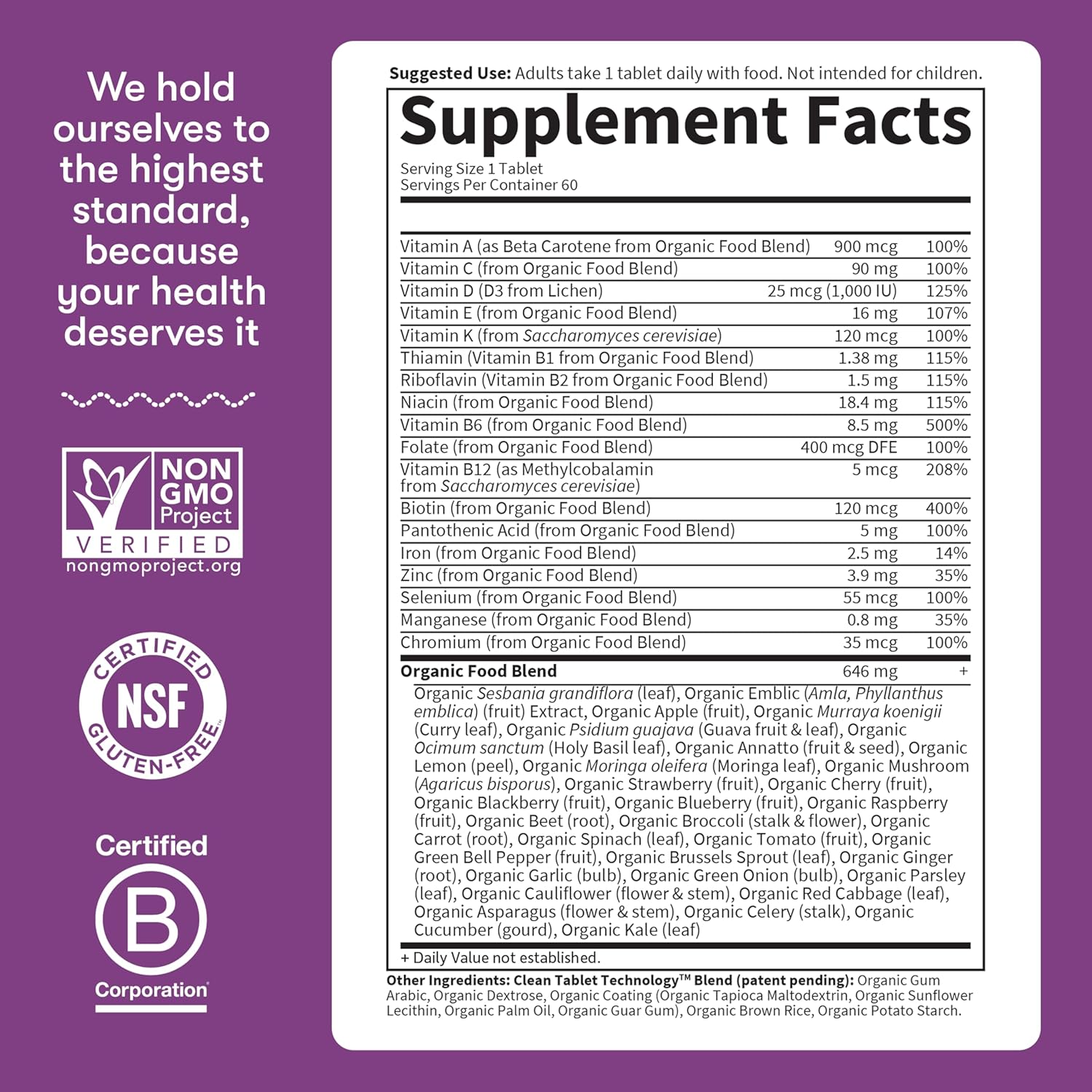 Garden of Life Organics Multivitamin for Women - Women's Once Daily Multi - Whole Food Multi with Iron, Biotin, Vegan Organic Womens Multivitamin for Health, Energy Hair Skin and Nails, 60 Tablets - Image 8