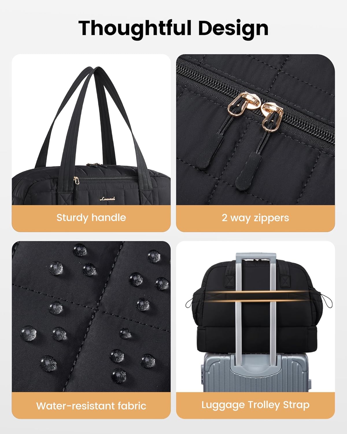 LOVEVOOK Large Travel Duffle Bag, Women's Weekender & Overnight Bag with Shoe Compartment, Airplane Carry On, Machine Washable, Lightweight, Utility Style, Black - Image 6