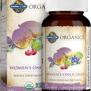 Garden of Life Organics Multivitamin for Women – Women’s Once Daily Multi – Whole Food Multi with Iron, Biotin, Vegan Organic Womens Multivitamin for Health, Energy Hair Skin and Nails, 60 Tablets
