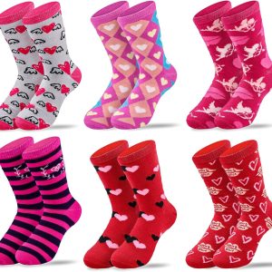 MGparty 6 Pairs Valentine’s Day Socks for Women, Cute Love Heart Crew Socks, Colorful Holiday Gift Socks for Valentine’s Day Party