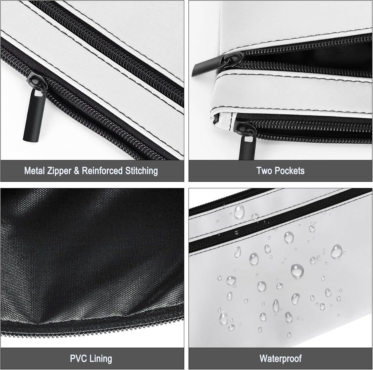 HAUTOCO 2 Pack Money Bag with Zipper 11x6.1 inch Money Pouch with Lined PU Leather Bank Bag Two Pockets Utility Wallet for Cash Check Receipt Coins Cosmetics, White - Image 3