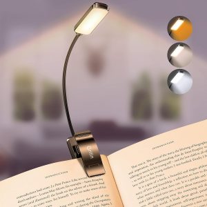 Gritin 9 LED Rechargeable Book Light for Reading in Bed – Eye Caring 3 Color Temperatures,Stepless Dimming Brightness,80 Hrs Runtime Small Lightweight Clip On Book Reading Light for Studying