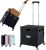 Folding Utility Cart Portable Rolling Crate Handcart Shopping Trolley Collapsible Tool Box, with Lid, Basket on 4 Rotate Wheels, for Grocery, Office, Luggage, Teacher (Black)