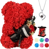 Valentines Day Gifts for Her Rose Bear for Women, Artificial Rose Teddy Bear Birthday Bouquet, Mother’s Day Rose Gift, Perfect for Wife, Mom, Grandma (Rose Red)